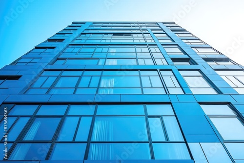 Modern Blue Glass Facade of a Tall Building