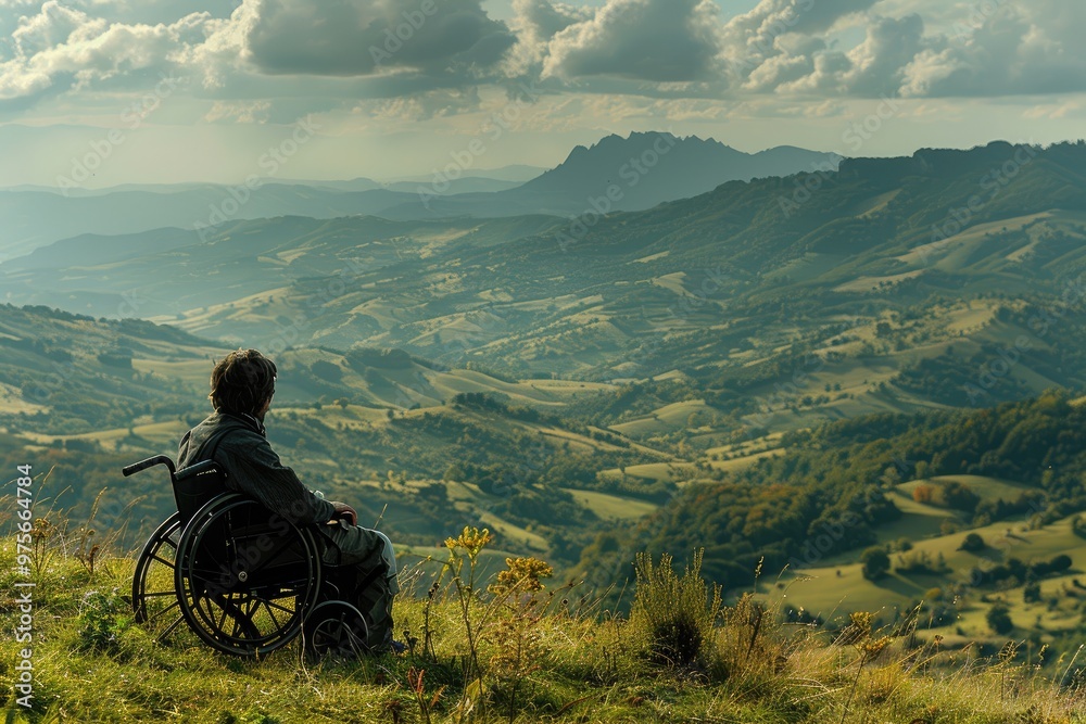 Person in Wheelchair Overlooking Rolling Hills Person in Wheelchair Overlooking Rolling Hills