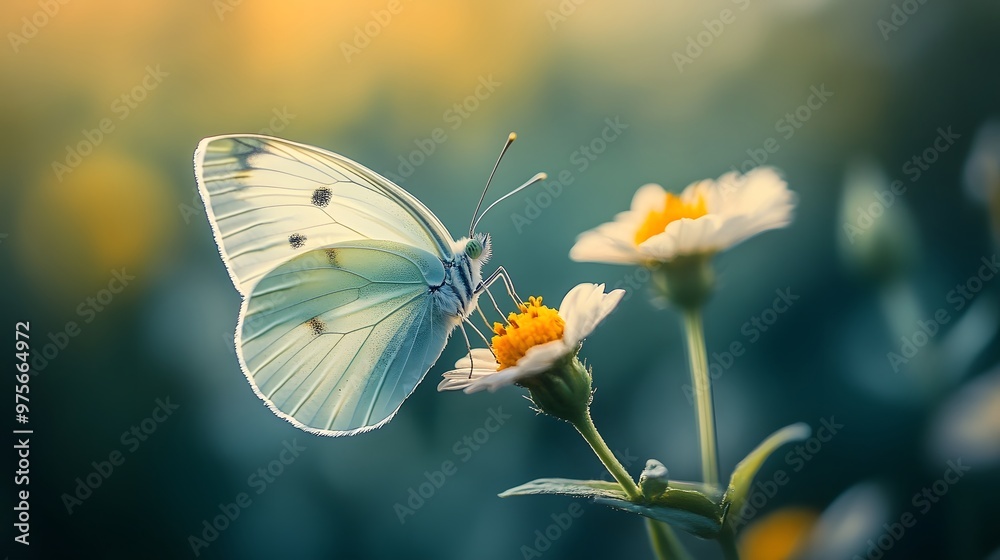 181. A lone white butterfly perched on a flower 181. A lone white butterfly perched on a flower
