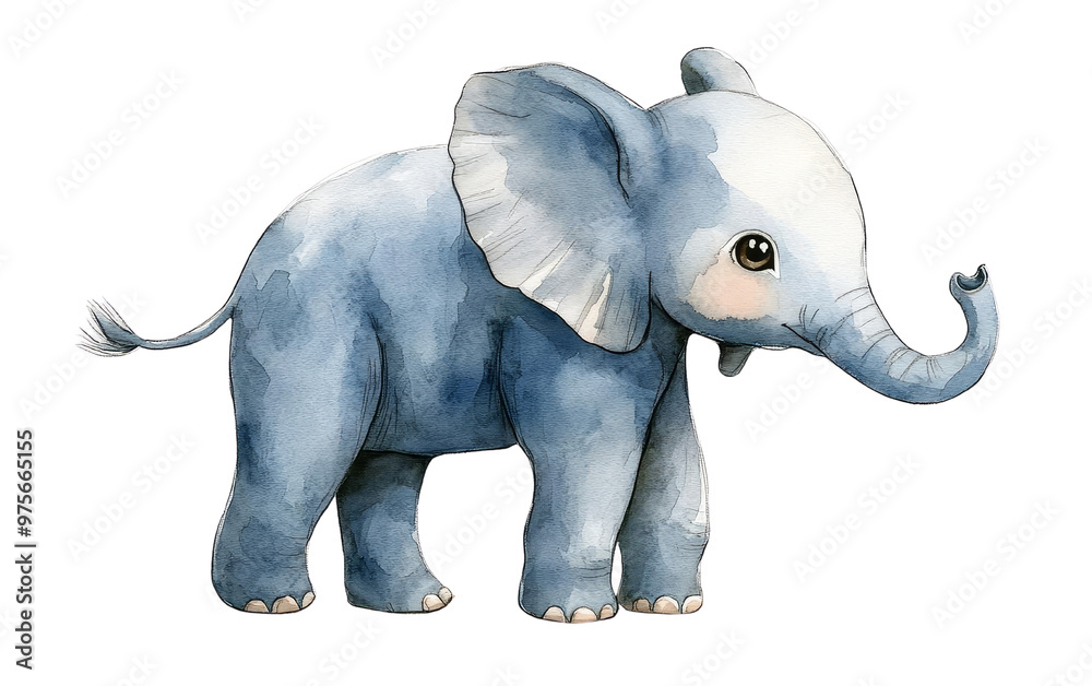 Fototapeta premium A charming watercolor illustration of a cute blue elephant. Perfect for children's books, nursery decor, and playful designs.