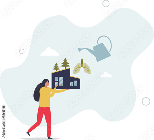 Clean breathing with fresh air for respiratory system.flat design with people.