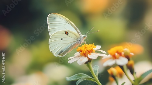 181. A lone white butterfly perched on a flower