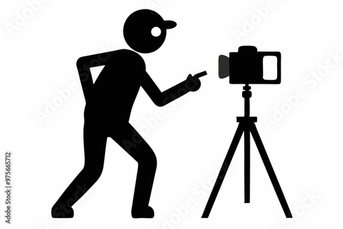 Cameraman silhouette vector design, Silhouette of photographer with camera.