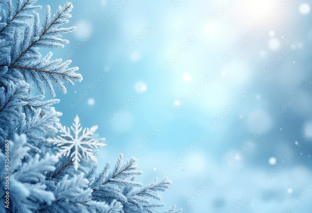 Snowflakes and frosty accents for a winter-themed background, copy space on a side