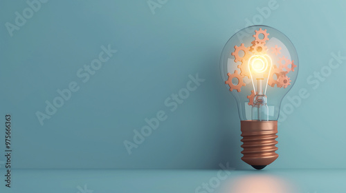 A light bulb with gears inside symbolizes innovation and creativity, showcasing fusion of ideas and technology. This image captures essence of inspiration and problem solving