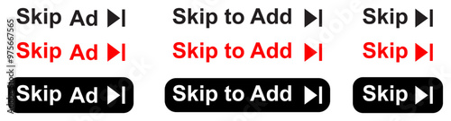 Skip ad icon in neumorphism style. Icons for business, white UI, UX. Ad symbol. Media, phone, video skip, arrow. Neumorphic style.