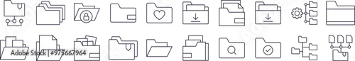 Computer Folder Line Icon Set. Editable Stroke. Minimalistic Linear Pictogram for Design of Cards, Apps, Banners, Posts