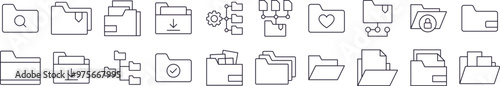 Set of Line Icons of Computer Folder. Editable Stroke. Minimalistic Linear Pictogram for Design of Cards, Apps, Banners, Posts