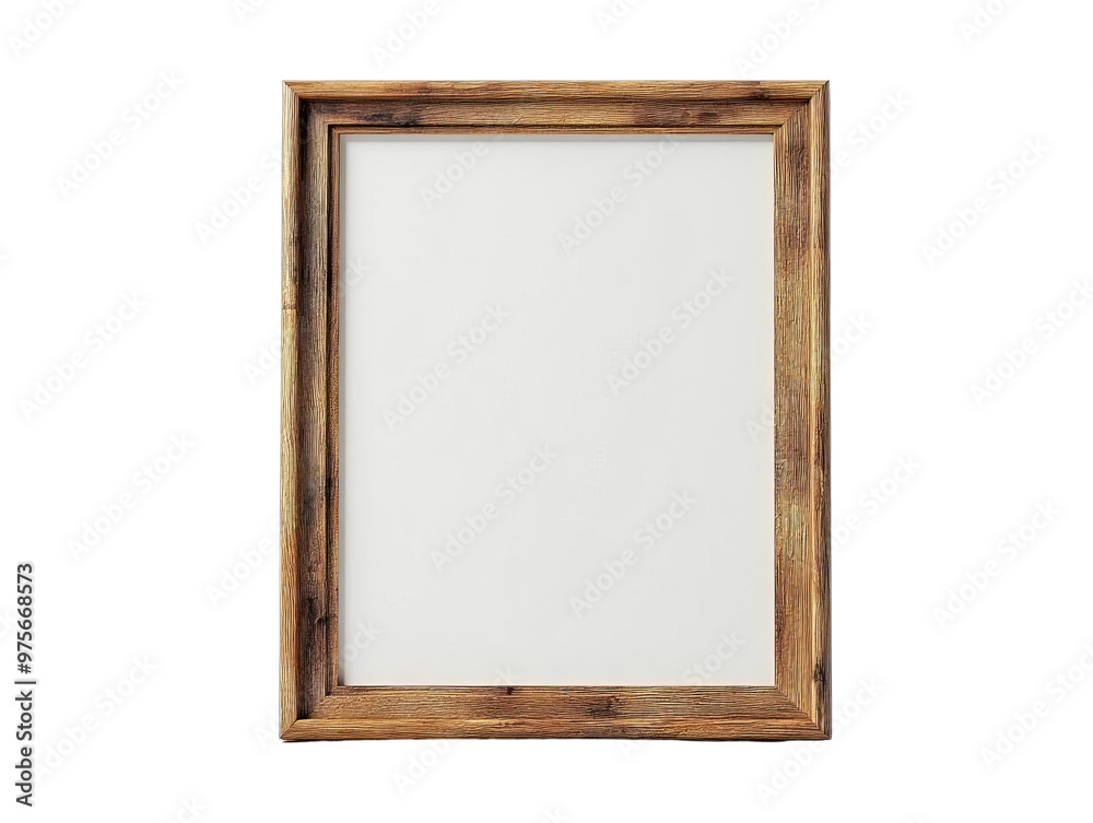 Fototapeta premium A rustic wooden picture frame with a blank space for photos or artwork, perfect for decorating homes and offices creatively.