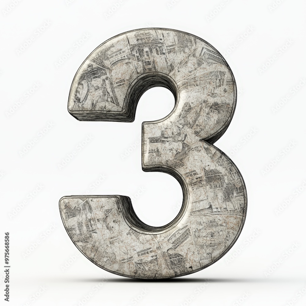 3D number 3 with dollar texture realistic modern design, soft lighting, white background. 3D number 3 with dollar texture realistic modern design, soft lighting, white background.