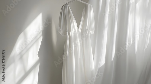 171. A pristine white silk dress hanging elegantly