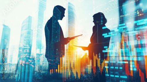 Wallpaper Mural Business team collaborating in modern office with forex chart  finance and trade concept Torontodigital.ca