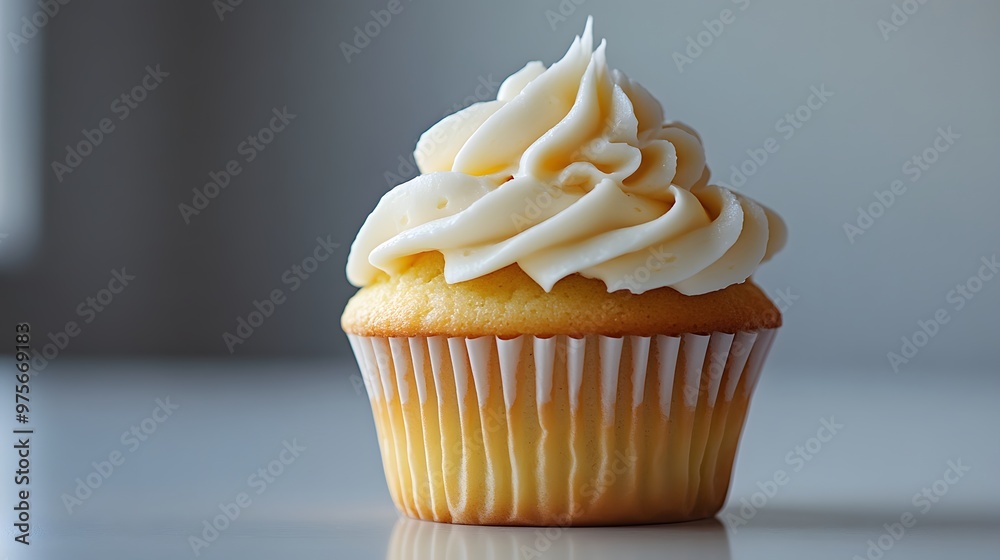 173. A single white cupcake with a swirl of frosting 173. A single white cupcake with a swirl of frosting