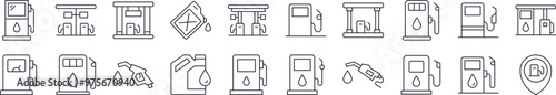 Gas Station Outline Web Line Icons Collection. Editable Stroke. Minimalistic Linear Pictogram for Design of Cards, Apps, Banners, Posts