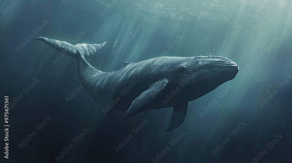 Naklejka premium A majestic sperm whale diving deep into the ocean.