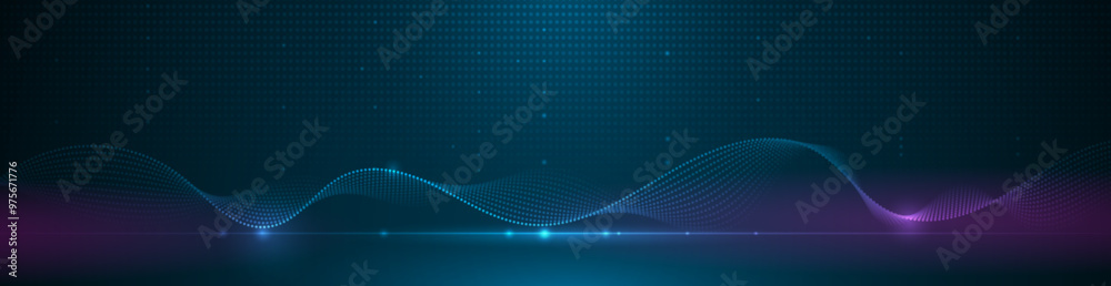 Obraz premium Vector abstract dynamic, wave particle and dot. Illustration technology background with dynamic mesh, flow particles design for banner, wallpaper. Futuristic, digital datum network and science concept