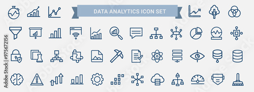 data analytics big data icon set outline graphs charts reports visualize analyze data