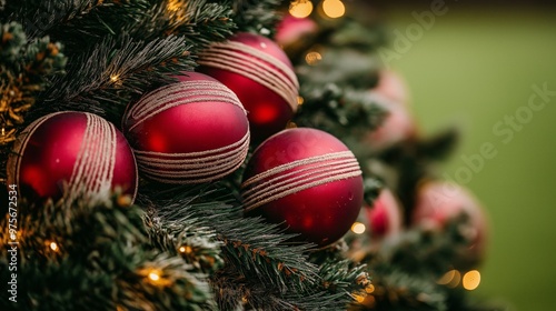 Christmas tree adorned with unique cricket ball ornaments celebrating the holiday season joyfully photo