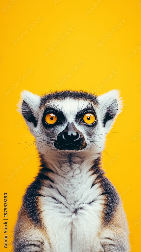 Obraz premium Lemur portrait with bright yellow background