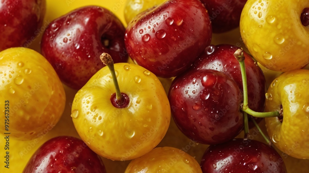 ripe cherries on a yellow background beautifully detailed
ripe cherries on a yellow background beautifully detailed