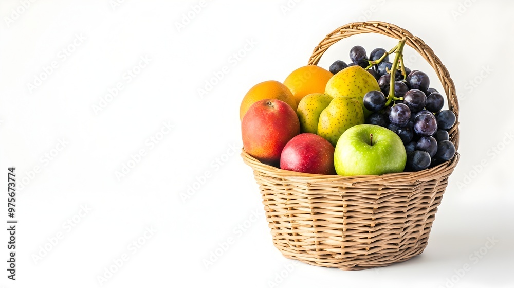 Bountiful Basket of Fresh and Healthy Fruits Against White Background Bountiful Basket of Fresh and Healthy Fruits Against White Background