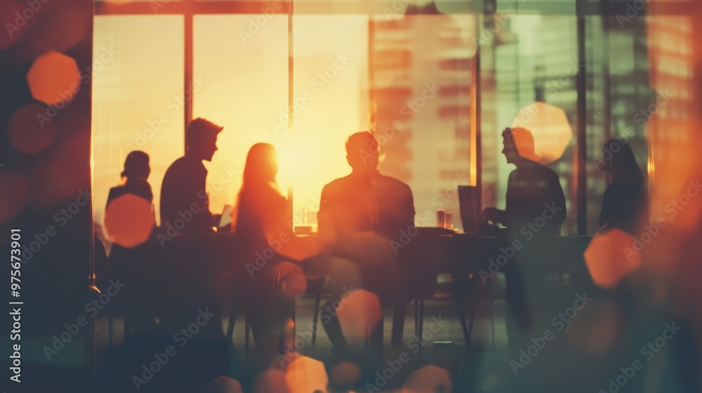 Silhouettes of diverse people collaborating in a blurred coworking space for teamwork Silhouettes of diverse people collaborating in a blurred coworking space for teamwork