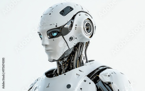 Robot isolated on clear gray background photo