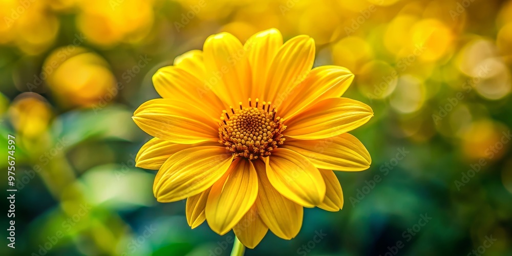 A Single Yellow Flower in a Field of Green, Close-up Macro Photography, Vibrant Colors, Nature, Botany, Flowers, Garden