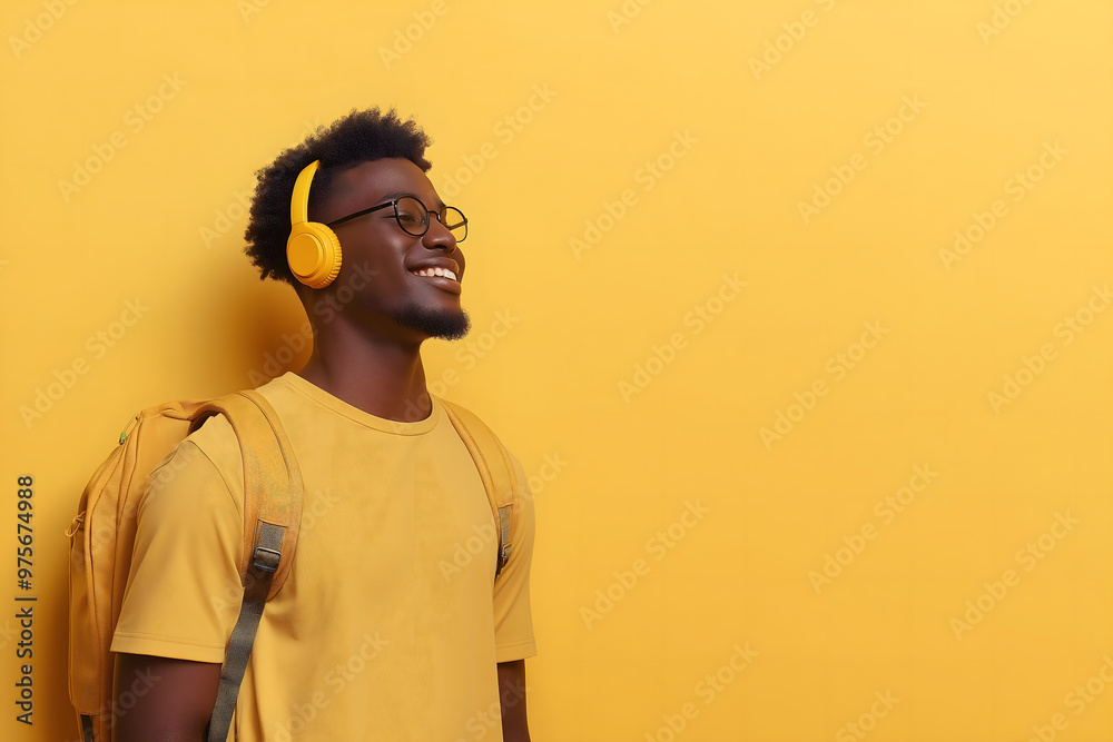Fototapeta premium Happy Young African Man Advertising Travel and Education