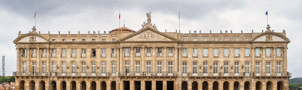 Obraz premium Great panoramic view of the impressive headquarters building of the city council of Santiago de Compostela in Galicia.