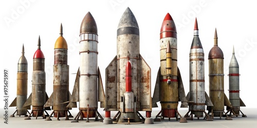 Rusty Rocket Armada A Digital 3D Composition of Various Vintage Spacecraft, Retro Futurism, Sci-Fi, Space Exploration, ,rocket, spaceship photo