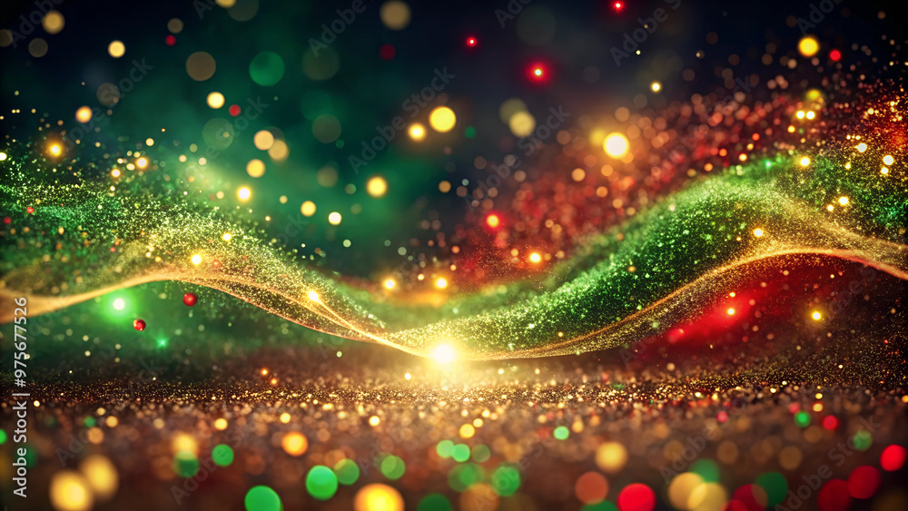 Christmas background with golden glitter dust swirling in the air and twinkling red and green lights, dynamic and joyful holiday feel Christmas background with golden glitter dust swirling in the air and twinkling red and green lights, dynamic and joyful holiday feel