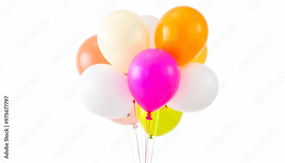 A bunch of colorful balloons floating against a white background A bunch of colorful balloons floating against a white background