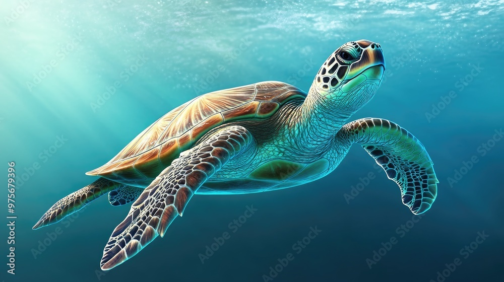 Obraz premium A sea turtle swimming gracefully through the ocean.