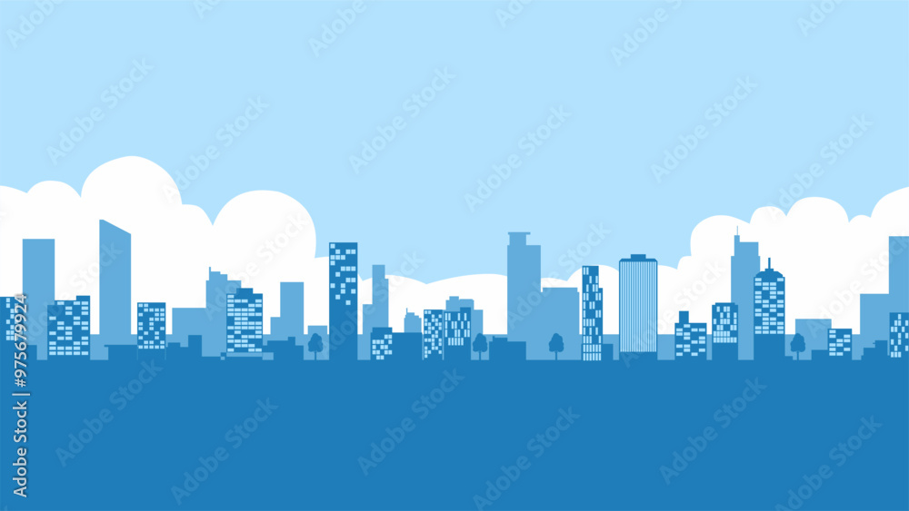 Landscape illustration of city building silhouette in the morning Landscape illustration of city building silhouette in the morning