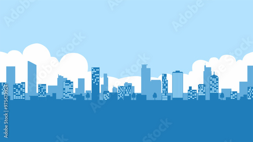Landscape illustration of city building silhouette in the morning