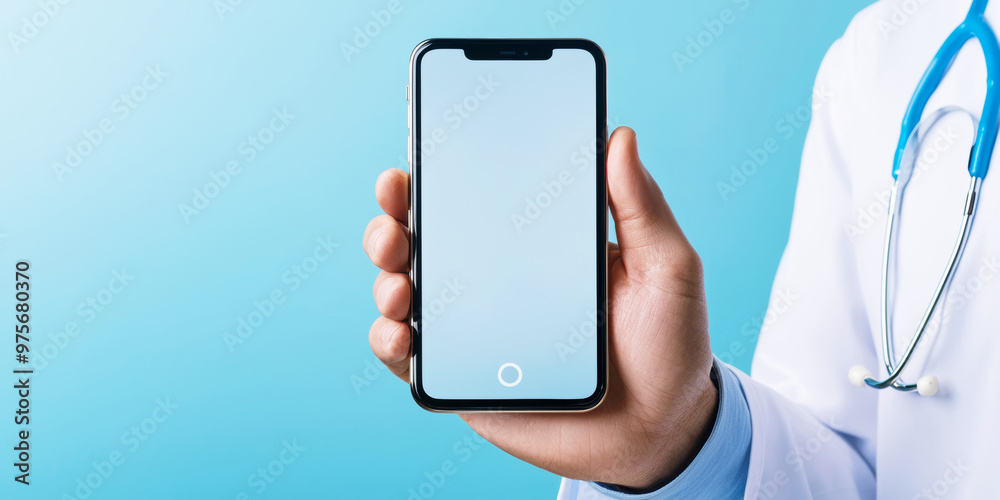 Hand holding smartphone with telemedicine app, showcasing modern healthcare Hand holding smartphone with telemedicine app, showcasing modern healthcare
