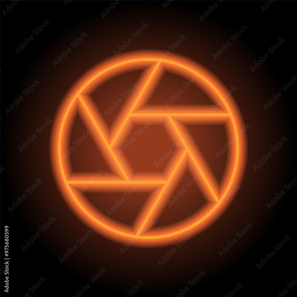 Focus simple icon. Flat design. Orange neon on black background Focus simple icon. Flat design. Orange neon on black background