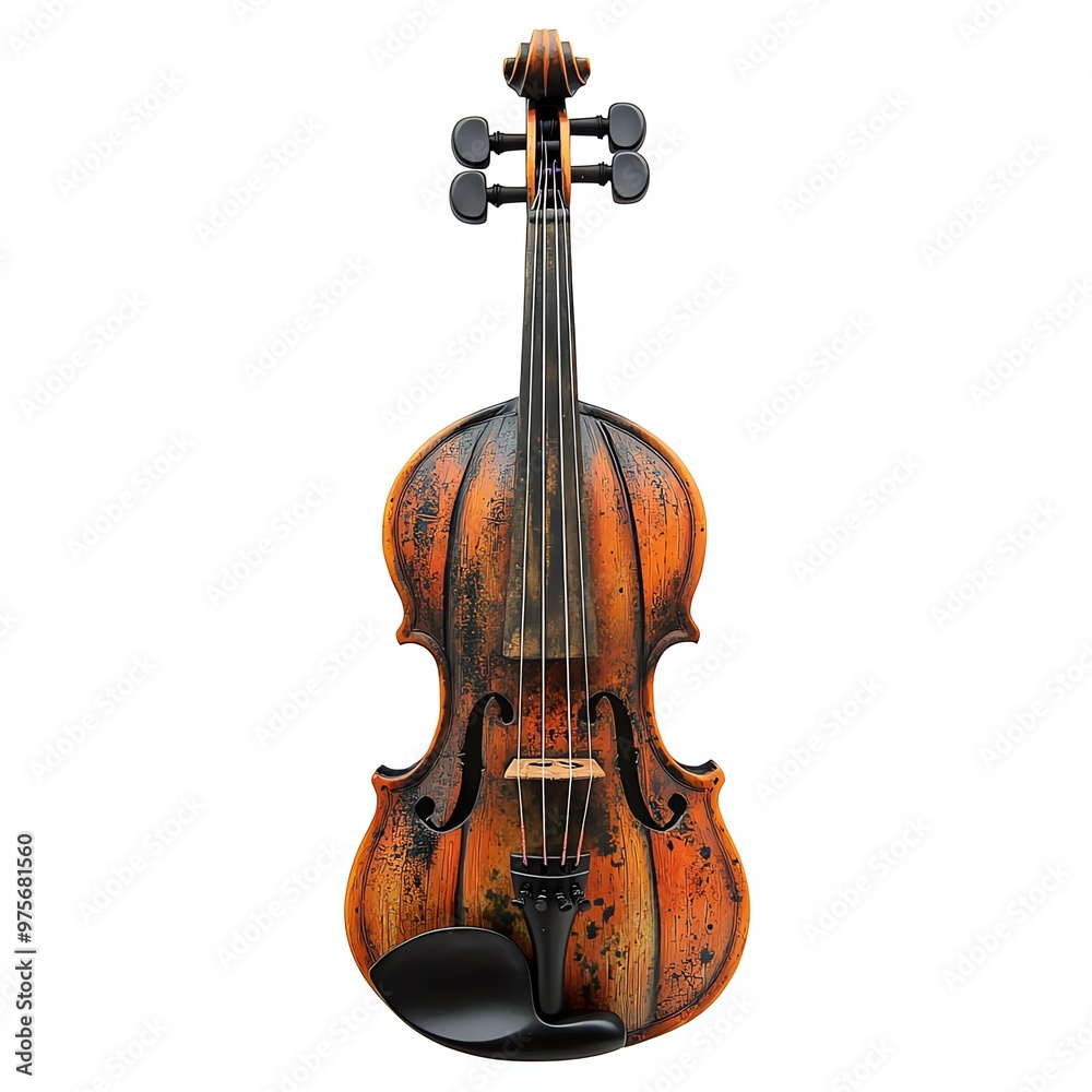 Fototapeta premium A violin with a pumpkin-shaped body, Halloween theme, dark and spooky, isolated on white background