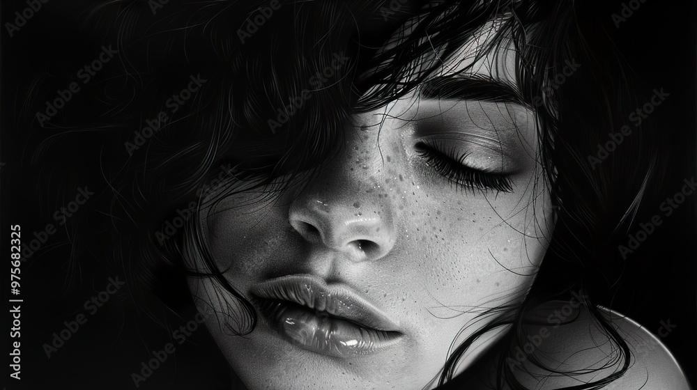 Black and White Portrait of a Woman with Closed Eyes Black and White Portrait of a Woman with Closed Eyes