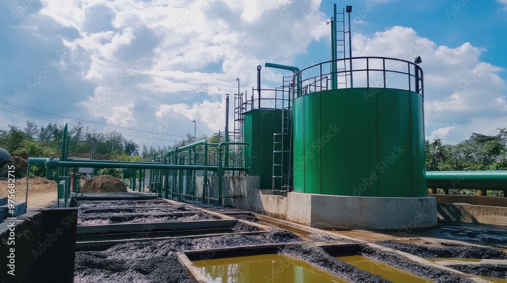 Obraz premium A wastewater treatment plant with a sludge composting unit.