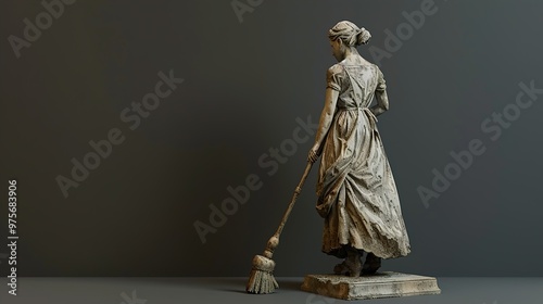 Stone Sculpture of a Woman Holding a Broom photo