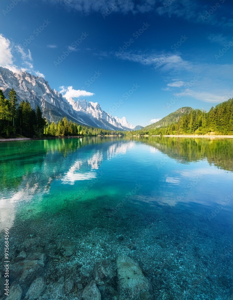 Crystal clear lake nature background with depth of field for a refreshing and peaceful retreat Crystal clear lake nature background with depth of field for a refreshing and peaceful retreat