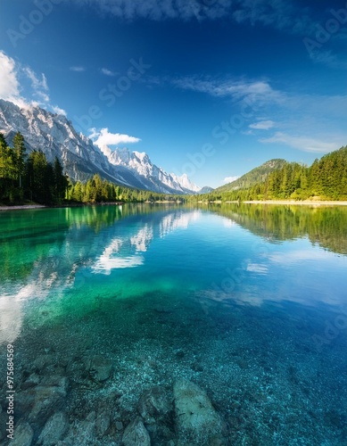 Crystal clear lake nature background with depth of field for a refreshing and peaceful retreat