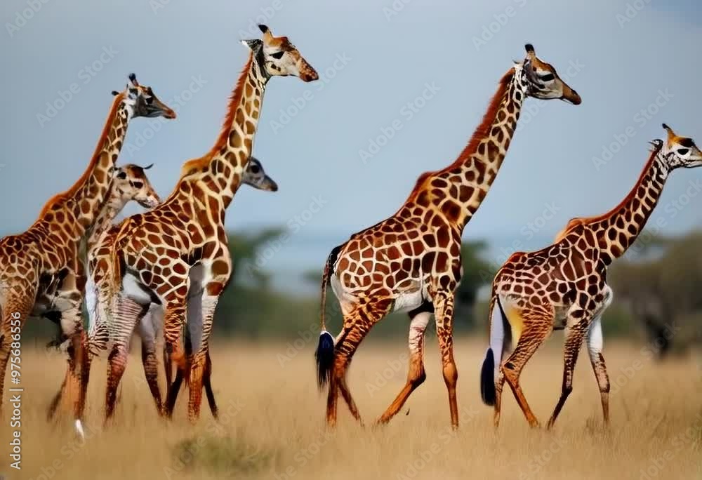 Giraffes walking through the savannah, highlighting the grace and elegance of these majestic animals in their natural African habitat Giraffes walking through the savannah, highlighting the grace and elegance of these majestic animals in their natural African habitat