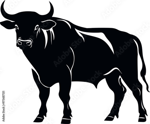 Bull Silhouette, Buffalo Vector Illustration Art.