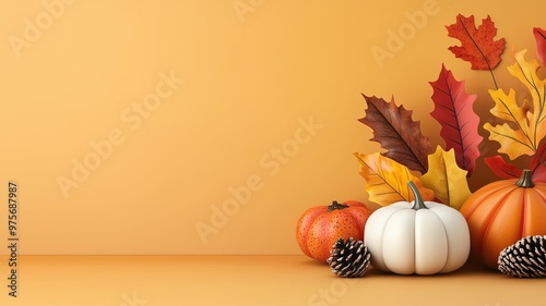 Thanksgiving invitation, with fall-themed design, 3D illustration, copy space for text,