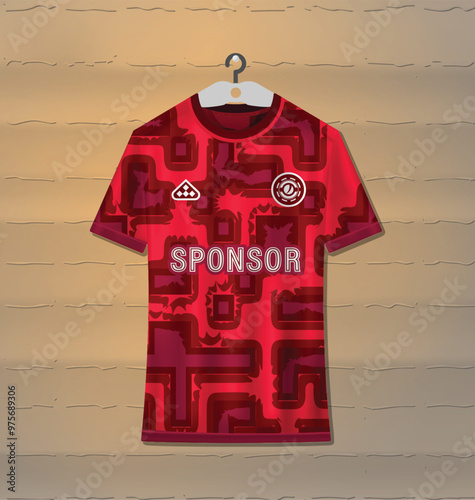 Sports uniform jersey design with abstract pattern in red and brown