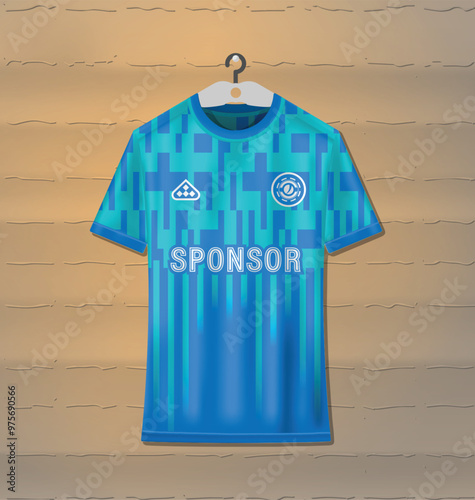 Sports uniform jersey design with abstract pattern of stripes in blue