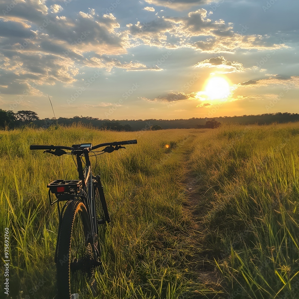 Naklejka premium Cycling through wide grasslands makes me feel connected to nature.